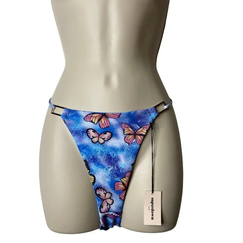 Superdown Makenna Butterfly Cheeky Blue 90s Inspired Bikini Swim Bottoms Size M